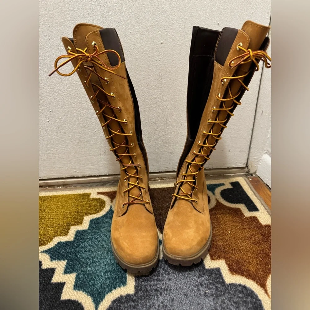 Timberland Tan and Brown Tall Lace-Up Boots - Picture 7 of 10